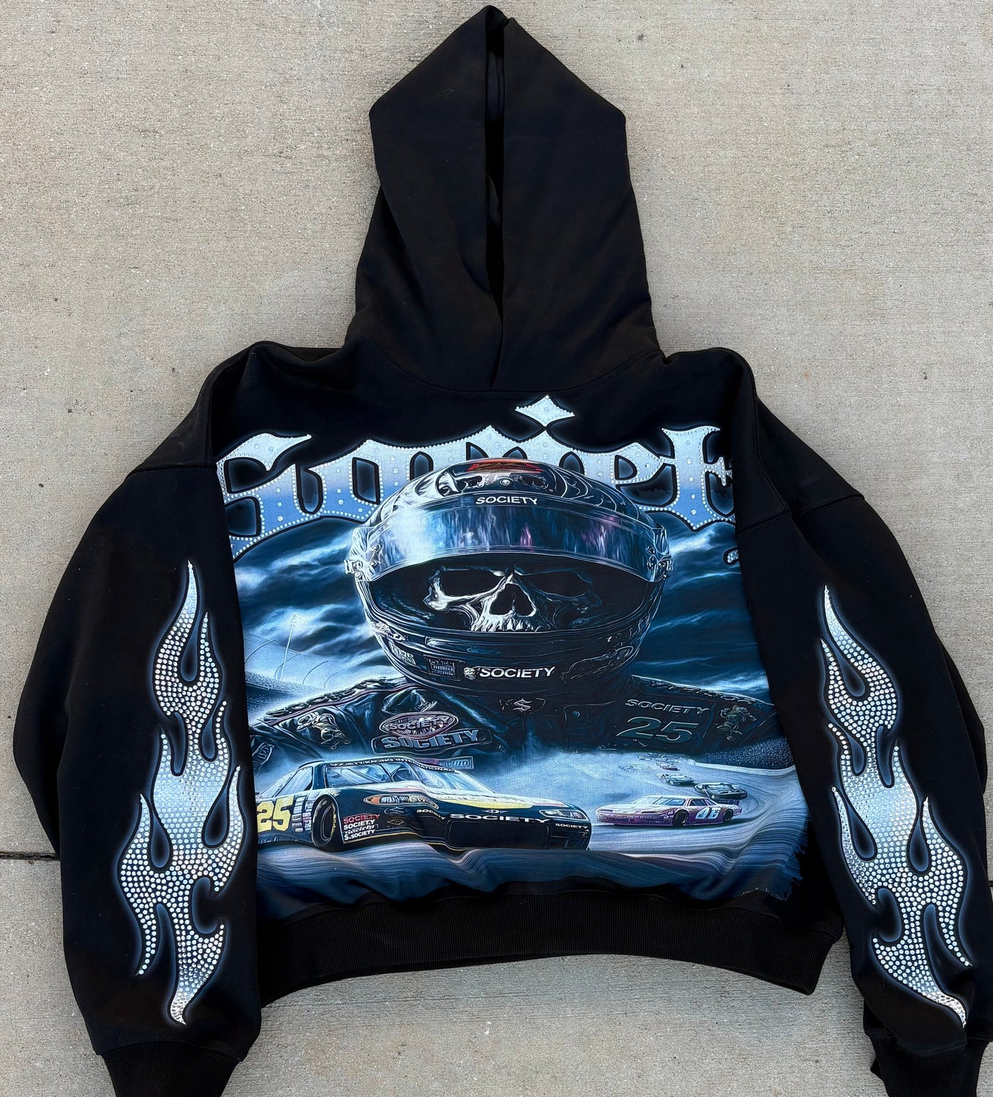 DRIVEN BY HUSTLE – Premium Rhinestone Hoodie